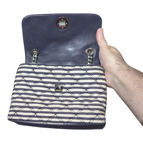 Kate Spade Natalia Medium Quilted Striped Nautical Navy White Silver Chain PRKIN - Picture 8 of 16